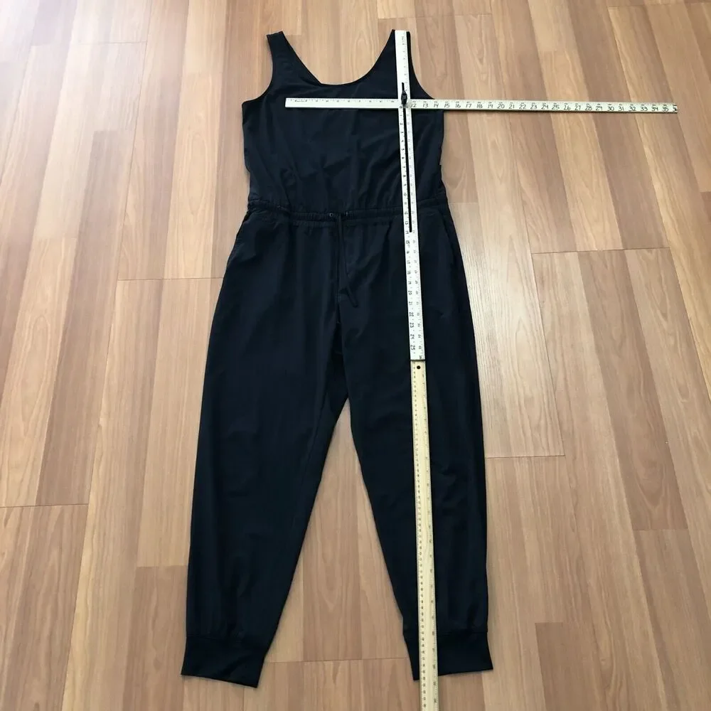 ATHLETA Jogger Jumpsuit Romper 14 Wrap Crossover Back Black RN #54023 MINT